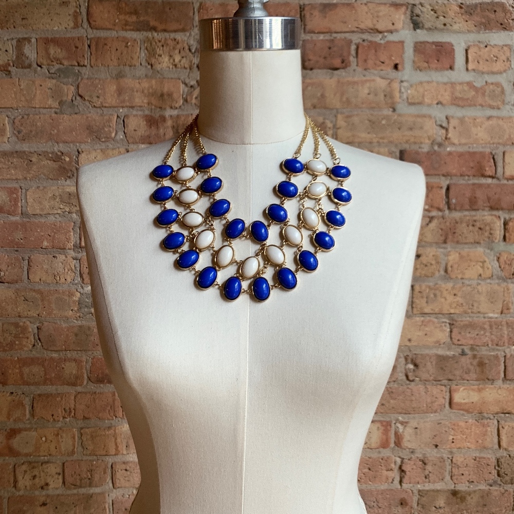 Blue and Ivory Tiered Statement Necklace